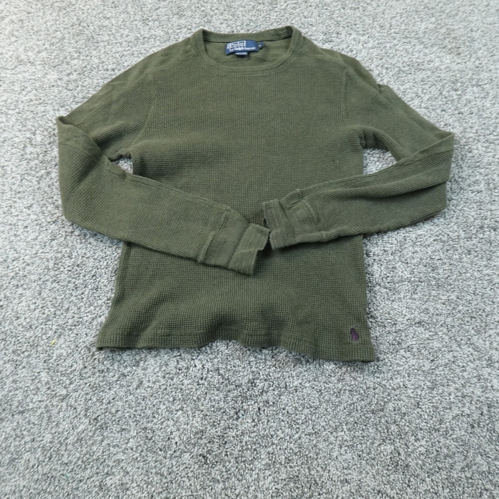 VTG Polo Ralph Lauren Sweater Womens S Green Waffle Knit Thermal Crewneck 90s